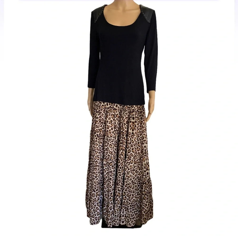 WD NY Animal Print Tiered Lined Full Length Skirt Size 8